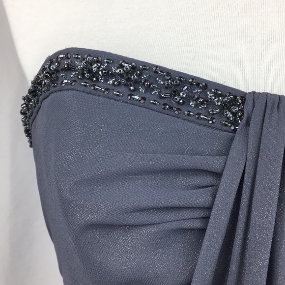 DAVID’S BRIDAL Strapless Fogfoil Split Dress Sz 2 - Picture 3 of 8